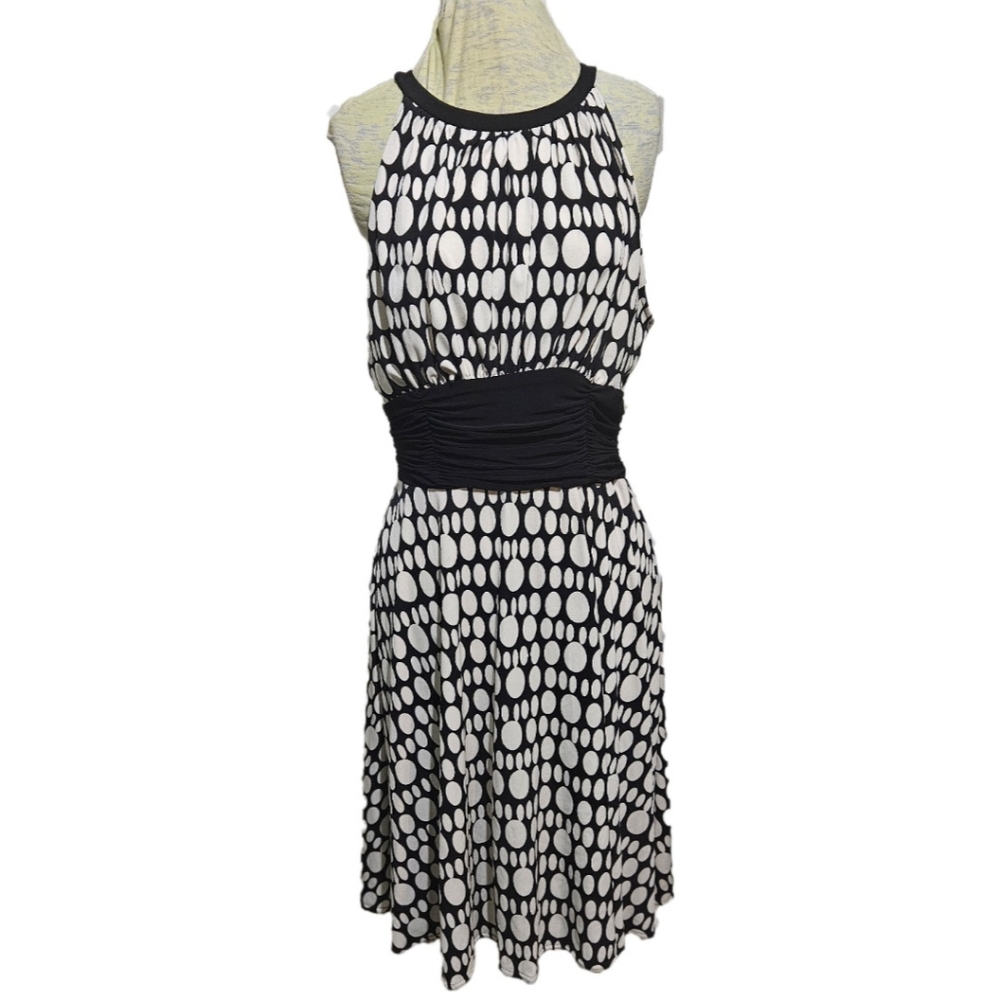Jessica Howard Black and White Polka Dots Dress, Size 14